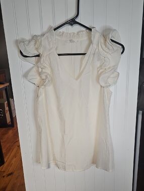 mine Cream Ruffle Sleeve V-Neck Blouse